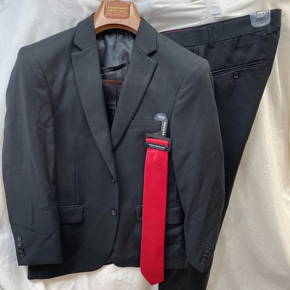 NEW!!!Giorgio Fiorella Superlux Black Suit with Red Tie men sz 36/30